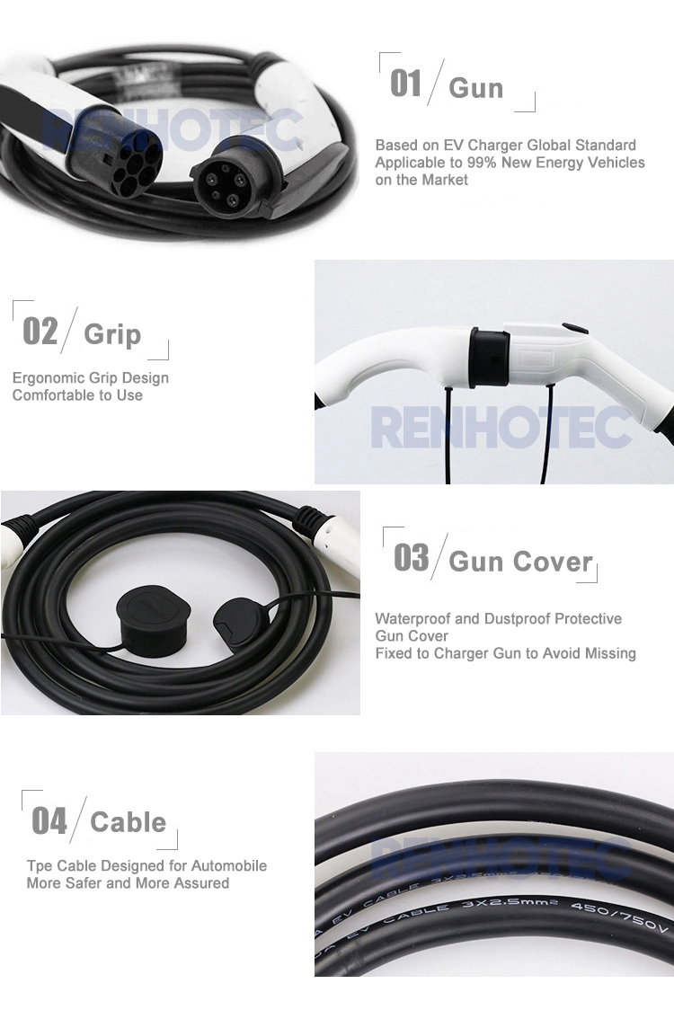 EV Charger Connector Cable Type 1 Male Socket to Type 2 Female Charging Plug Adapter 16A / 32A IEC 62196 Standard Electric Vehicle Car Accessories 1 Meter